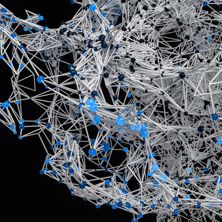 Glowing nodes with variational lines, 3d rendering. Computer digital drawing.の写真素材