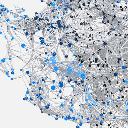 Glowing nodes with variational lines, 3d rendering. Computer digital drawing.