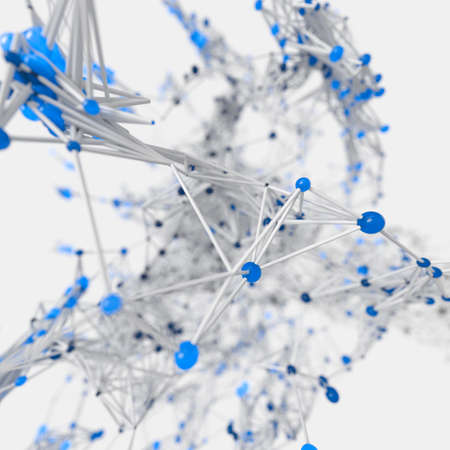 Glowing nodes with variational lines, 3d rendering. Computer digital drawing.の写真素材