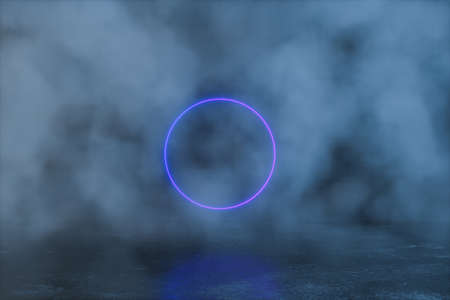 An empty concrete room filled with mist, 3d rendering. Computer digital drawing.