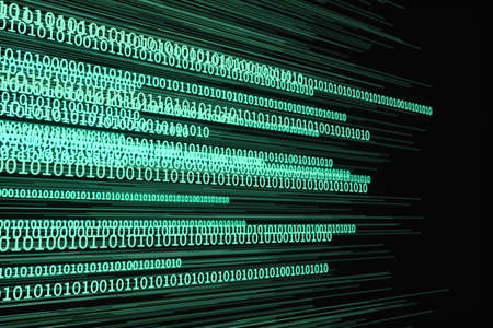 Glowing digital lines with dark background, 3d rendering. Computer digital drawing.の写真素材