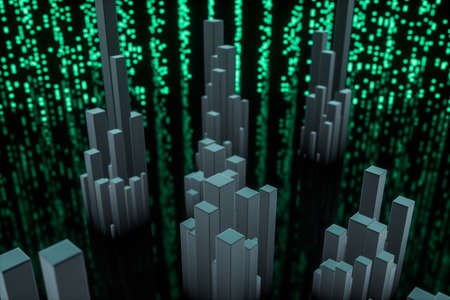 Glowing digital lines with dark background, 3d rendering. Computer digital drawing.の写真素材