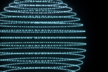 Digital lines made of numbers, globe big data background, 3d rendering. Computer digital background.の写真素材