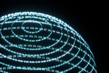 Digital lines made of numbers, globe big data background, 3d rendering. Computer digital background.の写真素材
