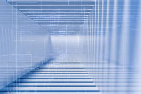 Bright and empty room with technological lines, 3d rendering. Computer digital drawing.