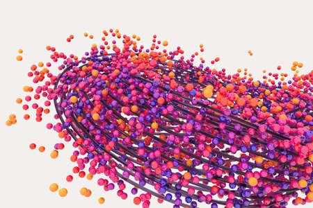 A mass of flowing spheres with white background, 3d rendering. Computer digital drawing.