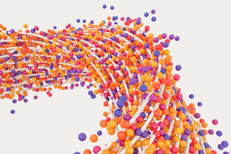 A mass of flowing spheres with white background, 3d rendering. Computer digital drawing.