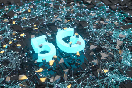 3d rendering, 5g font and circuit background, computer digital drawing.の写真素材