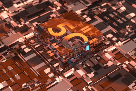 3d rendering, 5g font and circuit background, computer digital drawing.