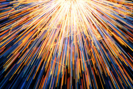 Golden glowing radial lines, magical lines, 3d rendering. Computer digital drawing.