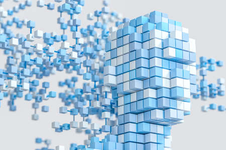 The head of the virtual robot with concepts of artificial intelligence, 3d rendering. Computer...