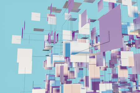 A three-dimensional space composed of square planes, 3d rendering. Computer digital drawing.