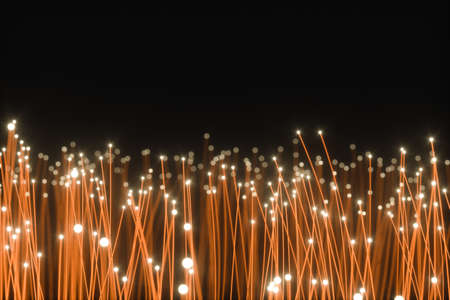 Flowing and glowing particles with dark background, 3d rendering. Computer digital drawing.の写真素材