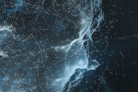 Human head made up of technological lines with the concept of Artificial Intelligence, 3D rendering....
