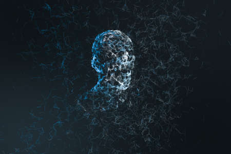 Human head made up of technological lines with the concept of Artificial Intelligence, 3D rendering. Computer digital drawing.の写真素材