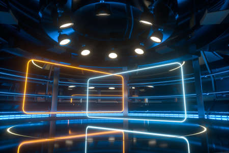 Circular technological structure building, 3d rendering.