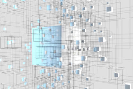Technology background make up with cubes and lines, 3d rendering. Computer digital drawing.
