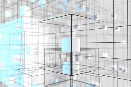Technology background make up with cubes and lines, 3d rendering. Computer digital drawing.