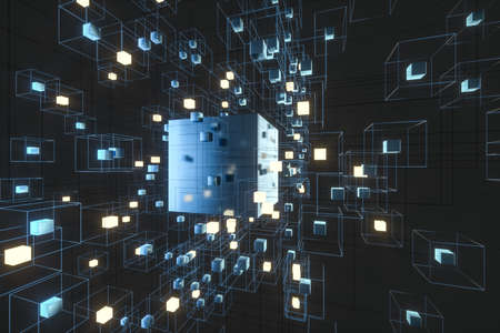 Technology background make up with cubes and lines, 3d rendering. Computer digital drawing.