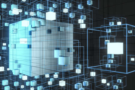Technology background make up with cubes and lines, 3d rendering. Computer digital drawing.