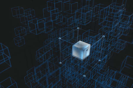 Technology background make up with cubes and lines, 3d rendering. Computer digital drawing.