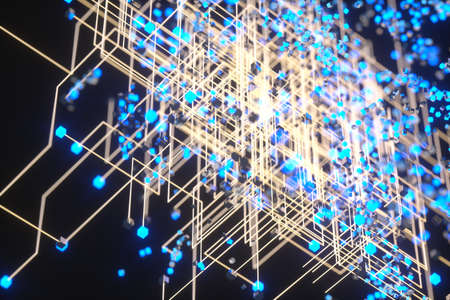 Technology background make up with cubes and lines, 3d rendering. Computer digital drawing.の写真素材