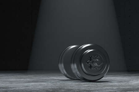Dumbbells with concrete background, fitness theme, 3d rendeirng. Computer digital drawing.の写真素材
