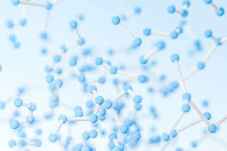 Connected spheres with blue background, 3d rendering. Computer digital drawing.の写真素材