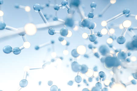 Connected spheres with blue background, 3d rendering. Computer digital drawing.の写真素材