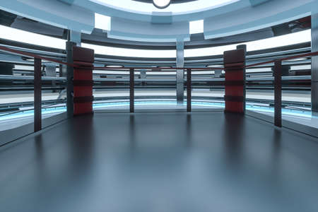 The arena in a dark room, 3d rendering. Computer digital drawing.