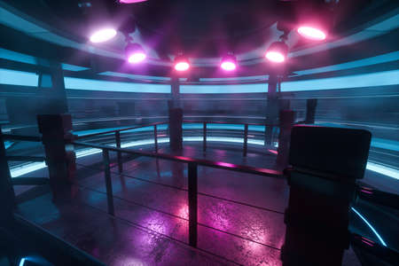 The arena in a dark room, 3d rendering. Computer digital drawing.