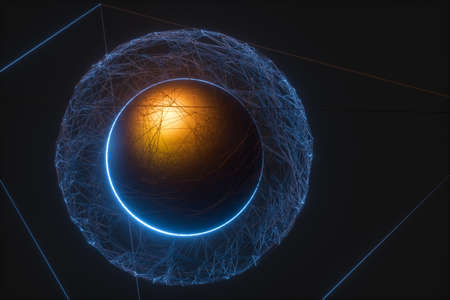 Glowing lines and creative geometries, 3d rendering. Computer digital drawing.