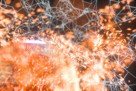 Glowing lines and creative geometries, 3d rendering. Computer digital drawing.の写真素材