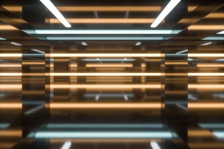 Empty room with glowing lines, 3d rendering. Computer digital drawing.