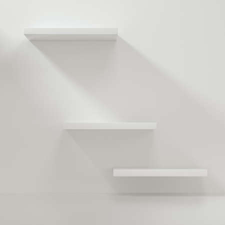 White empty cube shelf in the empty room, 3d rendering. Computer digital drawing.の写真素材