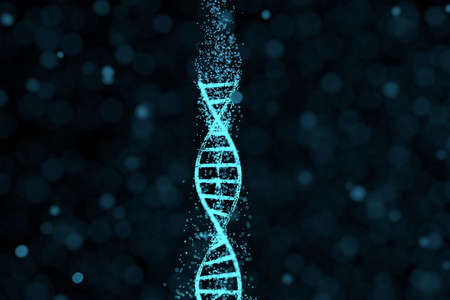 DNA particles and diffused glowing lines, 3d rendering. Computer digital drawing.の写真素材