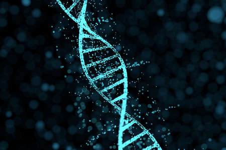 DNA particles and diffused glowing lines, 3d rendering. Computer digital drawing.の写真素材