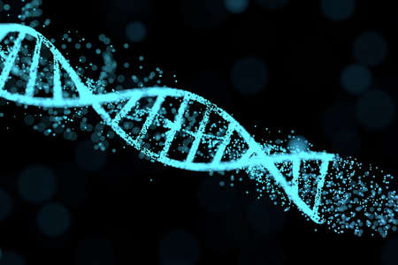 DNA particles and diffused glowing lines, 3d rendering. Computer digital drawing.の写真素材