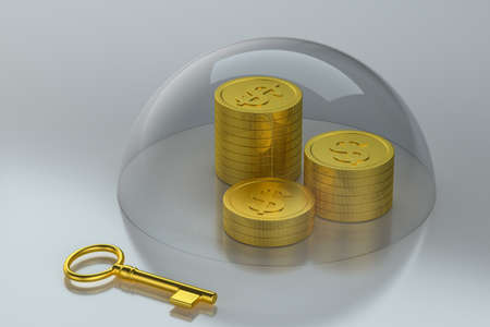 The dollar coins with white background, 3d rendering. Computer digital drawing.