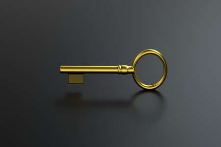 The golden key with black background, 3d rendering. Computer digital drawing.の写真素材