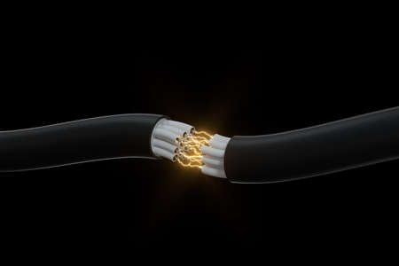 Cable with extended core, electronic connection product, with lightning effect 3d rendering....