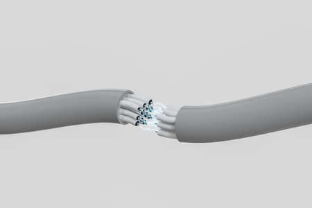 Cable with extended core, electronic connection product, with lightning effect 3d rendering....