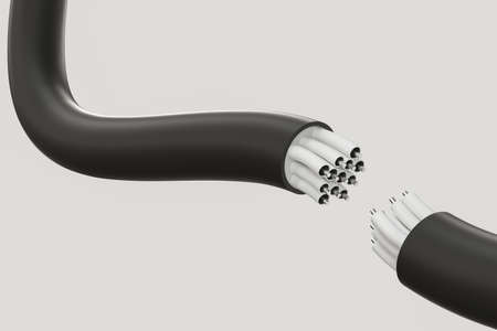 Cable with extended core, electronic connection product, 3d rendering. Computer digital drawing.
