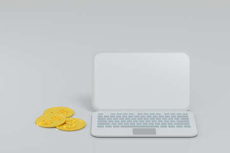 Laptop with white background, technological concept, 3d rendering. Computer digital drawing.の写真素材