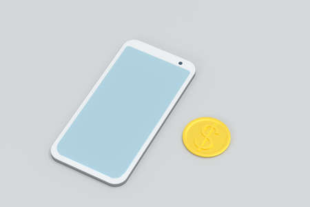 Mobile with white background, smart mobile phone,3d,rendering.Computer digital drawing.