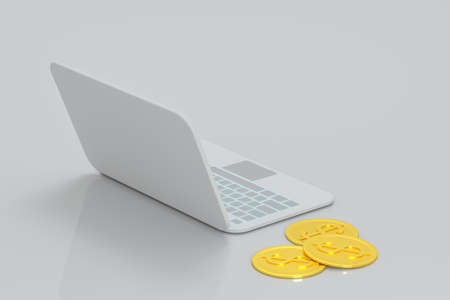 Laptop with white background, technological concept, 3d rendering. Computer digital drawing.