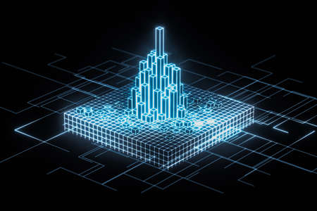 Cubes and lines with dark background, 3d rendering. Computer digital drawing.