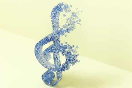 Blue music notes with yellow background, 3d rendering. Computer digital drawing.の写真素材