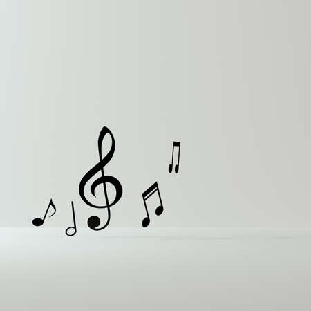 Black music notes with white background, 3d rendering. Computer digital drawing.