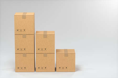 The cartons are stacked against a white background, 3d rendering. Computer digital drawing.の写真素材